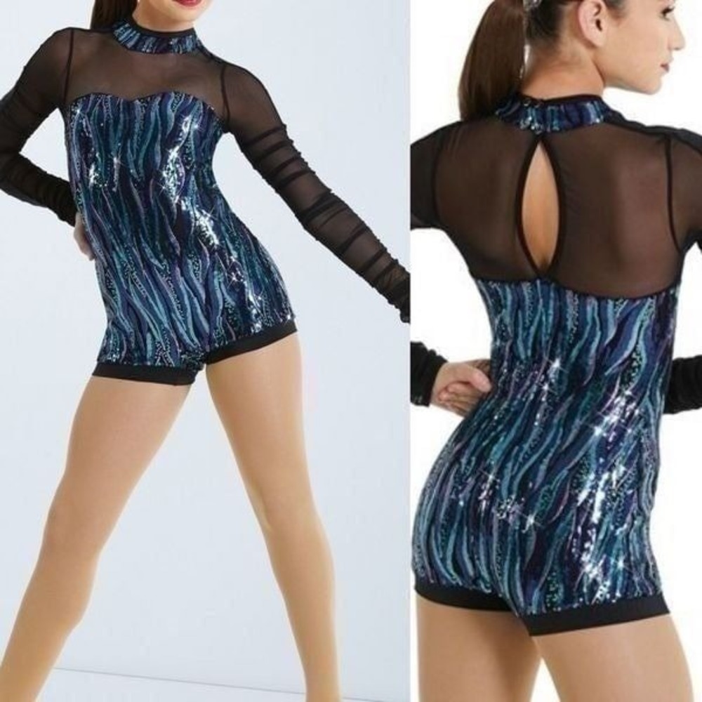 Weisman Sequin Mesh Long Sleeve Dance Costume Leotard Medium Adult